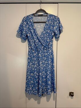 Blue Floral Wrap Dress